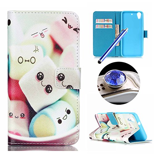 Etche Wallet Case for HTC Desire 626,Leather Case for HTC Desire 626,Creative Cartoon Cake Design Magetic Leather Flip Case with Card Holder for HTC Desire 626 with Blue Stylus Pen and Bling Glitter Diamond Dust Plug Colors Random-Cartoon Cake
