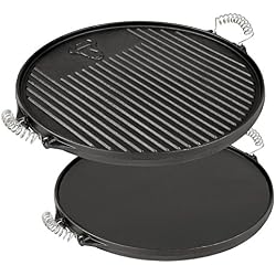 BBQ-TORO Plaque à grillades ronde réversible - En fonte - Diamètre de 43 cm - Déjà culottée - Prête à l'emploi- pour cheminée barbecue