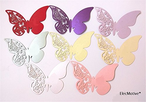 ElecMotive 50 Stück Schmetterling Tischkarten Namenskarten Glasanhänger Wandsticker für Tischdeko Hochzeit Party Haus Deco (Lila) - 2