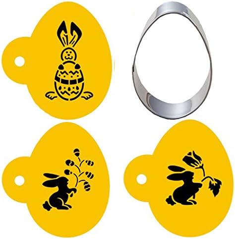 Yujiao Mao Easter Egg Rabbit Pattern Cookie Cutter and Stencil 4Pcs Set Cake Baking Decorating Tool