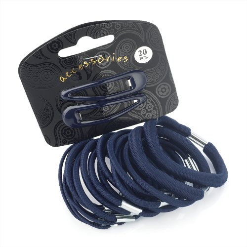 20 Piece Navy Blue Hair Elastics Bobbles Bands and Hair Bendie Clips Set