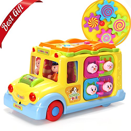Preisvergleich Produktbild Pädagogisches Schulbus-Spielzeug,Fahrzeug mit multi-Funktionen, Tiergeräuschen,Musik,Lichtern und omnidirektionalem Auto mit Sensorrad, bestes Geschenk -Spielzeug für Kleinkinder,Babys