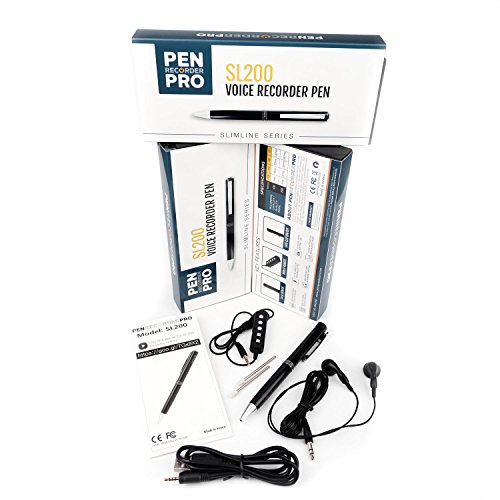 PenRecorderPro SL200 Voice Recorder Pen, Audio Activated, Small Recording Device, LCD Display, PCM Broadcast Quality, Wired Remote (Slimline Series)