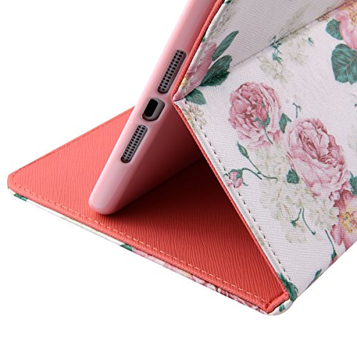 iPad mini 2 Lederhülle – Felfy Slim Full Body Elegant Schön Roses Muster PU Case Cover Etui Schutz Hülle Tasche für Apple ipad mini 3 mini 2 mini 1 + 1x Pink Blume Anti Stöpsel + 1x Rosa Stylus - 5
