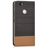 kwmobile Hülle für Huawei Nova - Bookstyle Case Handy Schutzhülle Textil mit Kunstleder - Klapphülle Cover Anthrazit Braun - 