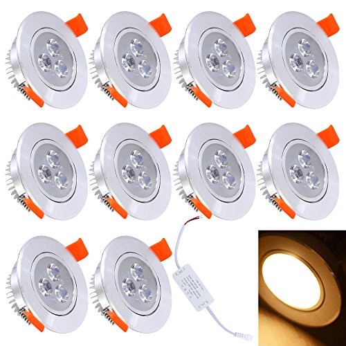 HJ® 10 piezas Downlight empotrable LED de 3W para salas de estar Puntos empotrados blancos cálidos | Piso | Ronda | Luces empotradas 230V