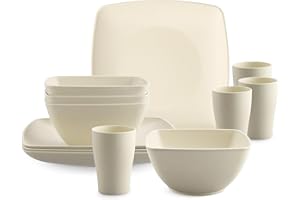 HOMGEN Juego de Platos y Tazones de Plástico de 12 Piezas- Juego de Vajilla Irrompible para Camping 4 Personas - Platos de Cocina Reutilizables, Juego de Cena Apto para Microondas y Lavavajillas