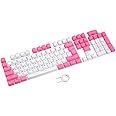 WinCheer 104 PBT Keycaps Set Translucent Backlit keycap with Key Puller Compatible with Cherry Mx Switch Key Cap DIY Mechanical Keyboard (White Pink)