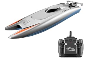 GoolRC Barcos RC para Niños Adultos 25 km/h Barco de Carreras de Alta Velocidad 2 Canales Barcos de Control Remoto para Piscinas Barco de Carreras (Plata)