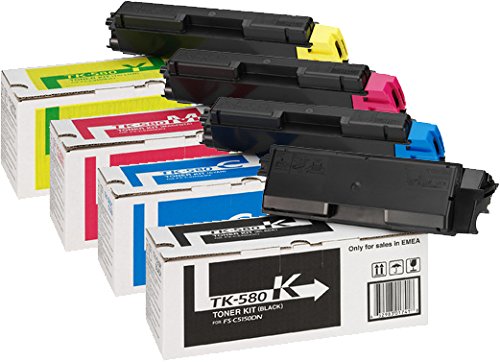 4 x Original Toner Kyocera/Mita FS-C5150DN / ECOSYS P6021cdn (TK-580 K / 1T02KT0NL0 / TK-580 C 1T02KTCNL0 / TK-580 M / 1T02KTBNL0 / TK-580 Y / 1T02KTANL0) / – original Toner Set / schwarz 3.500 Seiten / cyan magenta gelb je 2.800 Seiten PRIME - 3