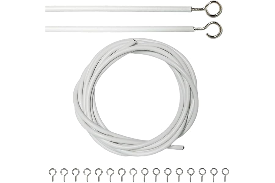 Armo® 2M Net Curtain Wire And Hooks Set Multipurpose 2 Meter Long Window Net Curtain Wire With 8 Eyes & 8 Hooks