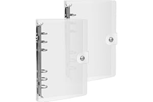 HUATEEN Classeur A6 Transparent 2 PCS - Classeur Souple à 6 Anneaux Rechargeable en PVC Étanche & Résistant | Housse de Protection pour Fiches Documents/Carnet Budget | Compatible Anneaux de Reliure