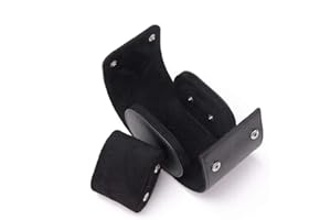 EATAN Black Real Leather Watch Roll Single Watch Travel Case Camper Storage Accessories