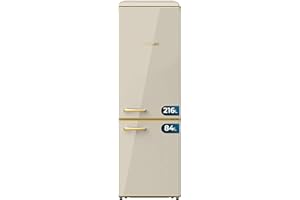 Cecotec Frigorífico Combi 2 Puertas Retro de 300 L Bolero CoolMarket Combi Origin 300 Beige E. Altura 191,5 cm y 60 de Ancho, Control de Temperatura, Tirador Cromado y Bandejas de cristal, Beige