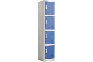 Racking Solutions. Single Door Metal Storage Lockers, Blue & Grey Steel Lockable Unit, Staff Gym School Changing 1850mm H x 380mm W x 450mm D (4 Door Locker)