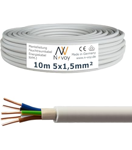 NYM-J 5 x 2,5 mm² 50 m ring mantelkabel installatiekabel stroomkabel vochtige ruimte kabel koper