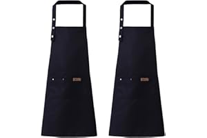 WakiHong Confezione da 2 Grembiuli da Cucina per Uomo e Donna,Grembiule Cucina Nero,Impermeabile Grembiule,con 2 Tasche,per Cucina,Casa,Ristorante,Bar,Cameriere,Chef.