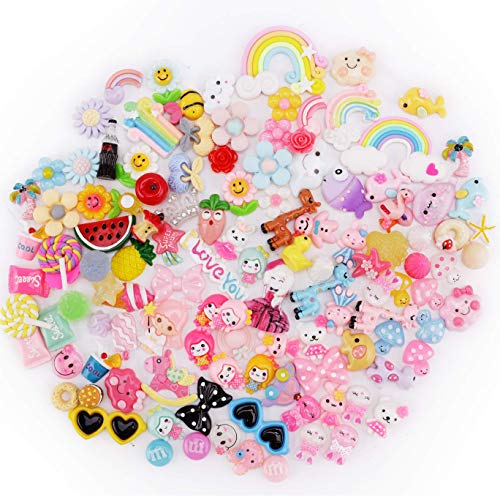 Slime Charms Cute Set - Scoolr 120pcs Charms for Slime Assorted Fruits Candy Sweets Flatback Resin Cabochons for Craft Making, Ornament Scrapbooking DIY Crafts
