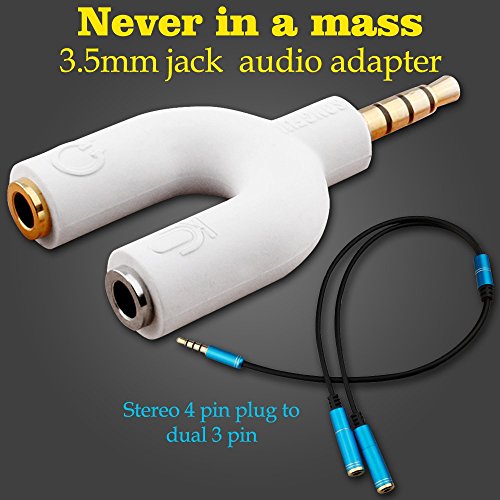 Cuffia Kit adattatore, AFUNTA U Forma 3,5 millimetri sdoppiatore per cuffie audio e MIC + 3,5 millimetri 4 Posizione di doppio 3 Posizionare 3,5 millimetri M / F, compatibile con iPhone iPad di Samsung LG Smartphone Laptop PS4 auricolare