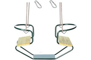 h2i Balançoire double - Cadre en métal avec deux sièges en bois - Avec mousqueton à suspendre - Couleur : vert