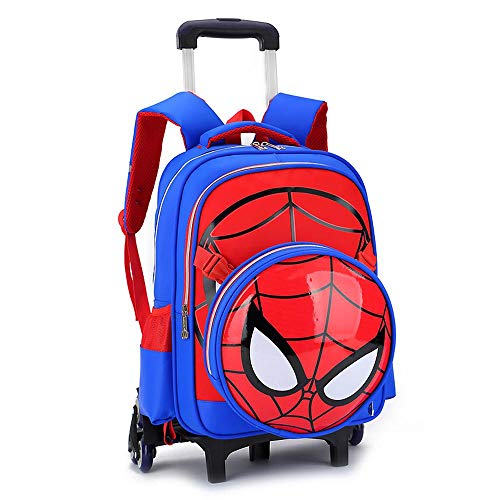 Preisvergleich Produktbild BACKPACK Kinderrucksack Spiderman Printed Elementary Trolley Rucksack Kinder Schule Rollsack Primary Wheeled Book Bag Für 6-12 Alte Jungen Blue- 6 Wheels