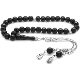 (Tasbihane) Non-Darkening Metal Tassel Sphere Cut Plain Russian Oltu Rosary