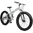 Boop Fat Tyre Mountain Cycles For Unisex Folding Fat Tyre Cycle 26 * 4 Inches Wheel 21 Speed Shimano Gears Cycles For Unisex Fat Bike Adults (Black) (White), Dual, 18 Inches