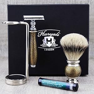 Golden Antique Silver Tip Brush &Safety Razor,Stand - Image 3