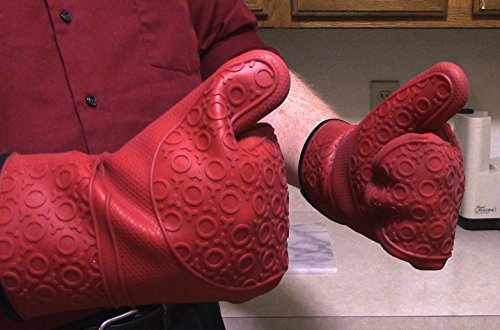 The Triumphant Chef Super Flex Silikon Ofenhandschuh, wattiertes Deluxe-Futter, 1 Paar, Dunkel-Rot, Gratis Saucen-Pinsel - 9