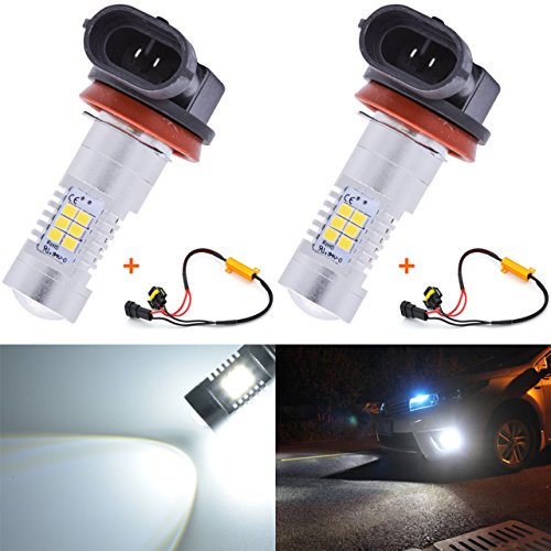 KaTur H11 H8 DRL Reemplazo de luz antiniebla Led Conducción de automóviles Luces de circulación diurna Xenón blanco 6000K 80W con decodificador de Canbus Error libre 50W 8ohm Carga Resistores Arnés