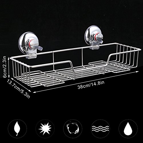 Homdox Edelstahl-Saugnäpfe Badezimmer Cddies Rechteck Dusche-Wand-Regale Küche-Speicher-Korb - 7