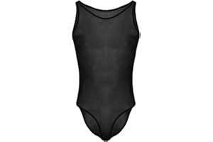 IWEMEK Men’s Stretchy Wrestling Singlet High Cut Leotard Mesh Bodysuit Comfortable Sheer Underwear Soft Bikini See Through Jumpsuit Smooth Sleeveless One Piece Gymnastics Vest Briefs Swimwear