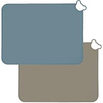 PandaEar Lot De 2 Sets De Table En Silicone Pour Enfants Et Bébé - Antidérapants Sans BPA, Légers Et Pliable Avec Bord Surélevé (Rose + Gris)