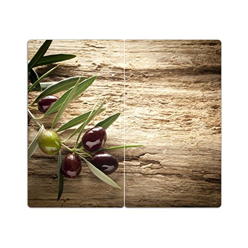 Herdabdeckplatten aus Glas m. Noppen von DekoGlas 2er-Set Herdabdeckung Schneidebrett Spritzschutz Oliven