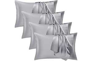 ‎SEIWOHL Seiwohl Satin Kissenbezug 40 x 80, 4 Stück Satin Kopfkissenbezug Pillowcase Kissen Bezug Kissenhülle für Haar und Haut, ähnlich wie Seide, Grau