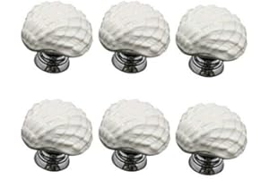 VALINK 6 Pièces 31mm Tirer Poignée, Vintage Coque Forme Céramique Porte Boutons, Armoire Tiroir Placard Cuisine Closet Boite Poubelle Volets Salle de Bain Boutons Maison Meuble Décoration Poignées - Blanc