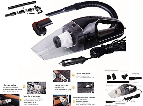 HHD® Portable Car Vacuum Cleaner, Vacuum Cleaner Car Vacuum Cleaner Auto for Car Hand Vacuum Cleaner Power Cord Cigarette Lighter for vacuuming the fabric, Wool and Hair or Hair – Water and Dust – 120 W (Black)