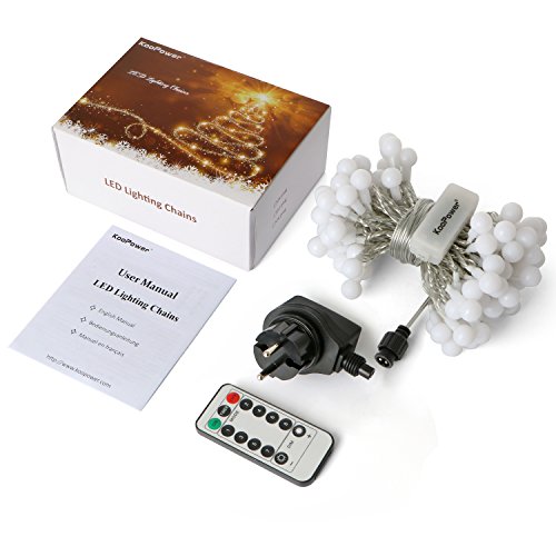KooPower 12M 100er Kugel LED Lichterkette Warmweiß mit Fernbedienung und Timer (8 Modi, Dimmbar) für Party, Garten, Weihnachten, Halloween, Hochzeit, Beleuchtung Deko – 31V 4,8W - 6