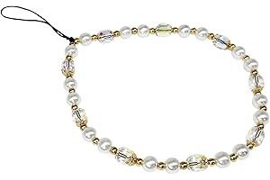 Aikeis Pulsera de cuentas para teléfono móvil con cordón blanco luz de luna desmontable para mujeres y niñas (manos libres y anticaídas), L, Plástico, Perlas de imitación