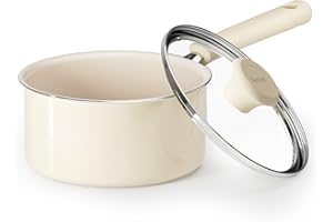 Redchef Ceramic Nonstick Saucepan with Lid,16cm Small Cooking Pot, Non Toxic Sauce Pans for Kitchen, Cool Handle PFAS Free Compatible with All Cooktops, White