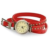 Taffstyle Vintage Damen-Armbanduhr Wickeluhr Leder Analog Vintage Designer Retro Look Uhr Wickelarmband Rot Gold