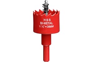 IHOMEPARK Hole Saw 38 mm, 25 mm Bi-Metal Cutting Depth HSS M 42 Hole Cutter for Cutting Wood, Plastic, Drywall, Plasterboard and Soft Metal Sheet