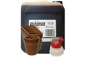 UNBEKANNT Roter Wikinger Met 10 Liter Kanister + Wikinger Tonbecher 6er Set + Ausgießer