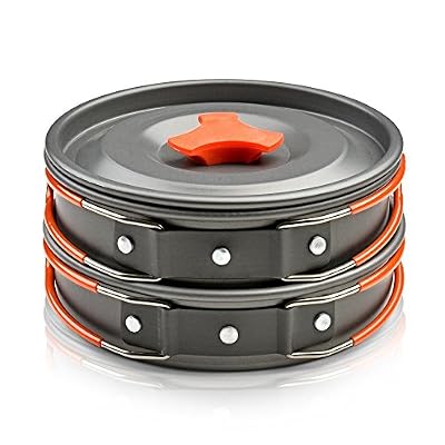ODOLAND 8 Pièce Ustensiles de Cuisine de Camping - ODOLAND Casserole Poêle Sac incl. Équipement, très léger, compact, revêtement antiadhésif pour Randonnées Pédestre Pique-Nique pour 1 Personne