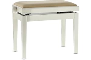 GEWA Banco de Piano Deluxe, Madera Maciza, Ajustable en Altura, Marfil Brillante