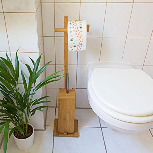 Relaxdays Stand WC Garnitur H x B x T: 75 x 17 x 15 cm freistehender Toilettenbürstenhalter aus Bambus mit Rollenhalter und Toilettenbürste als Klorollenhalter als praktische WC Bürstengarnitur, natur - 2