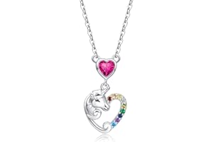 Qings Collana per Ragazze, Collane Unicorno per Bambina in Argento Sterling 925 Ciondolo a Cuore Pietra Portafortuna Regali Gioielli con Confezione Regalo di Compleanno Figlia Nipote Sorella