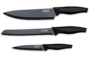 Axer 3 Pezzi Set Coltelli da Cucina Professionali Neri - Chef Knife - Inox