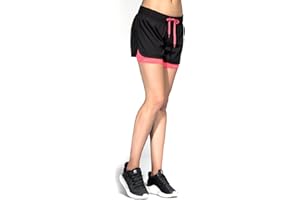 CtopoGo Women's Inner Pocket Breezy Mesh 2 in 1 Running Workout Sports Shorts Black/Pink