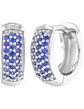 In Season Jewelry Mädchen - Creolen Ohrringe Kleine Breit 925 Sterling Silber Navy Blau Klar CZ Zirkonia 8mm